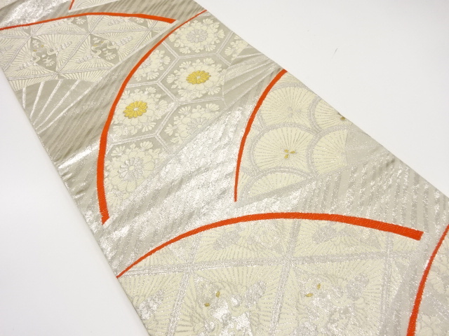 JAPANESE KIMONO / ANTIQUE FUKURO OBI / SILK / WOVEN CRANE & FLORAL KIKKO